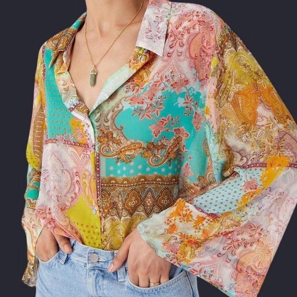 Zara Multicolor Paisley Button Down Blouse